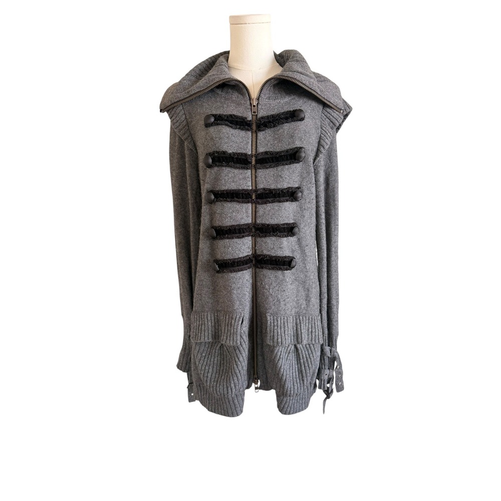 Nanette Lepore L Wool Cashmere Angora Military Sweater Jacket Gray